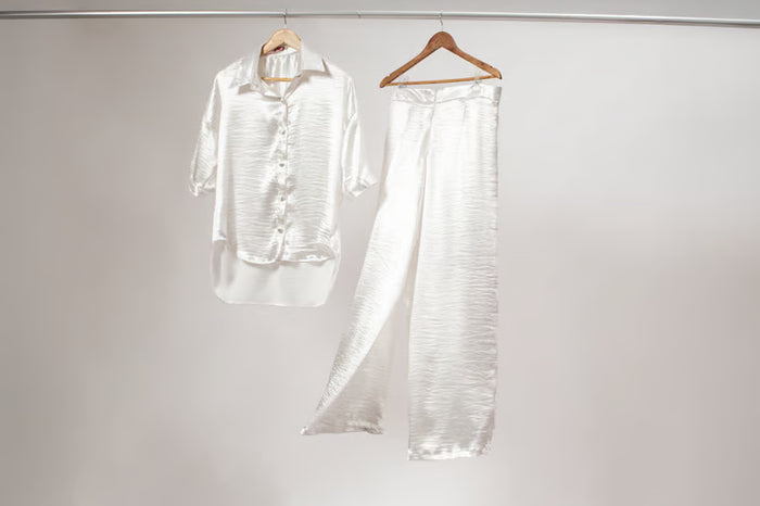 Calça Pantalona Conjunto Empresária Branco Cintilante