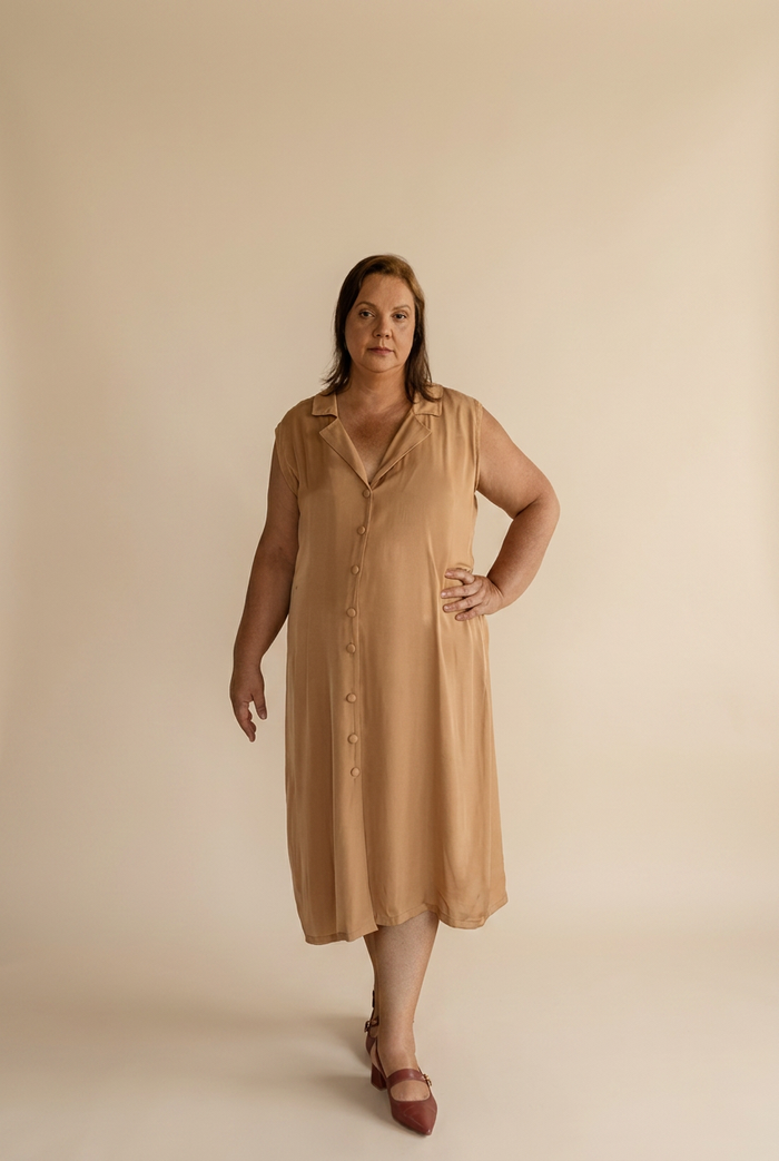 Vestido corte alfaiataria tecido Sleep Wear Bege