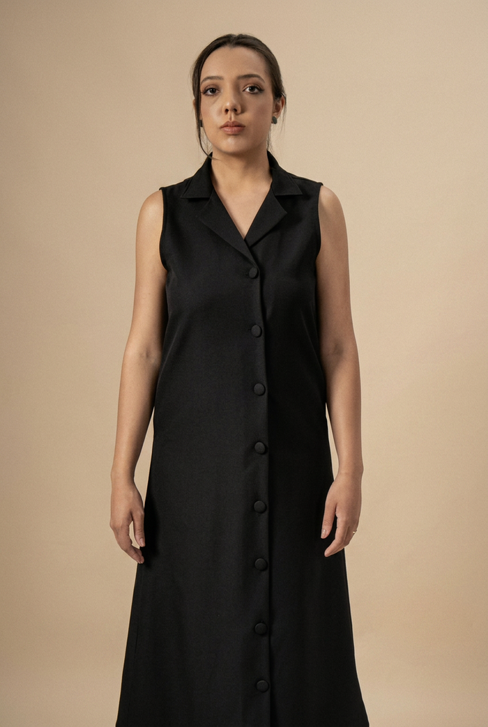 Vestido corte alfaiataria tecido Sleep WearPreto