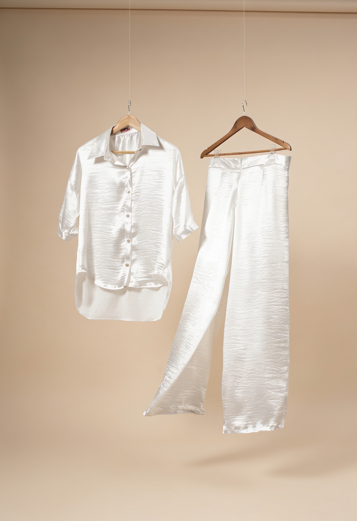 Calça Pantalona Conjunto Empresária Branco Cintilante