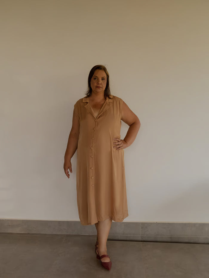 Vestido corte alfaiataria tecido Sleep Wear Bege