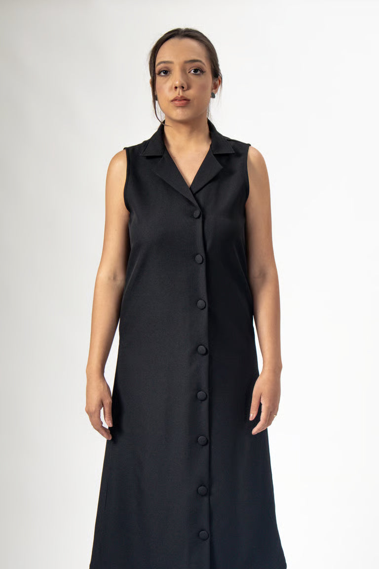 Vestido corte alfaiataria tecido Sleep WearPreto