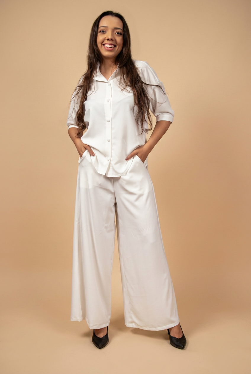 Calça Pantalona Conjunto Empresária Branco Alfaiataria