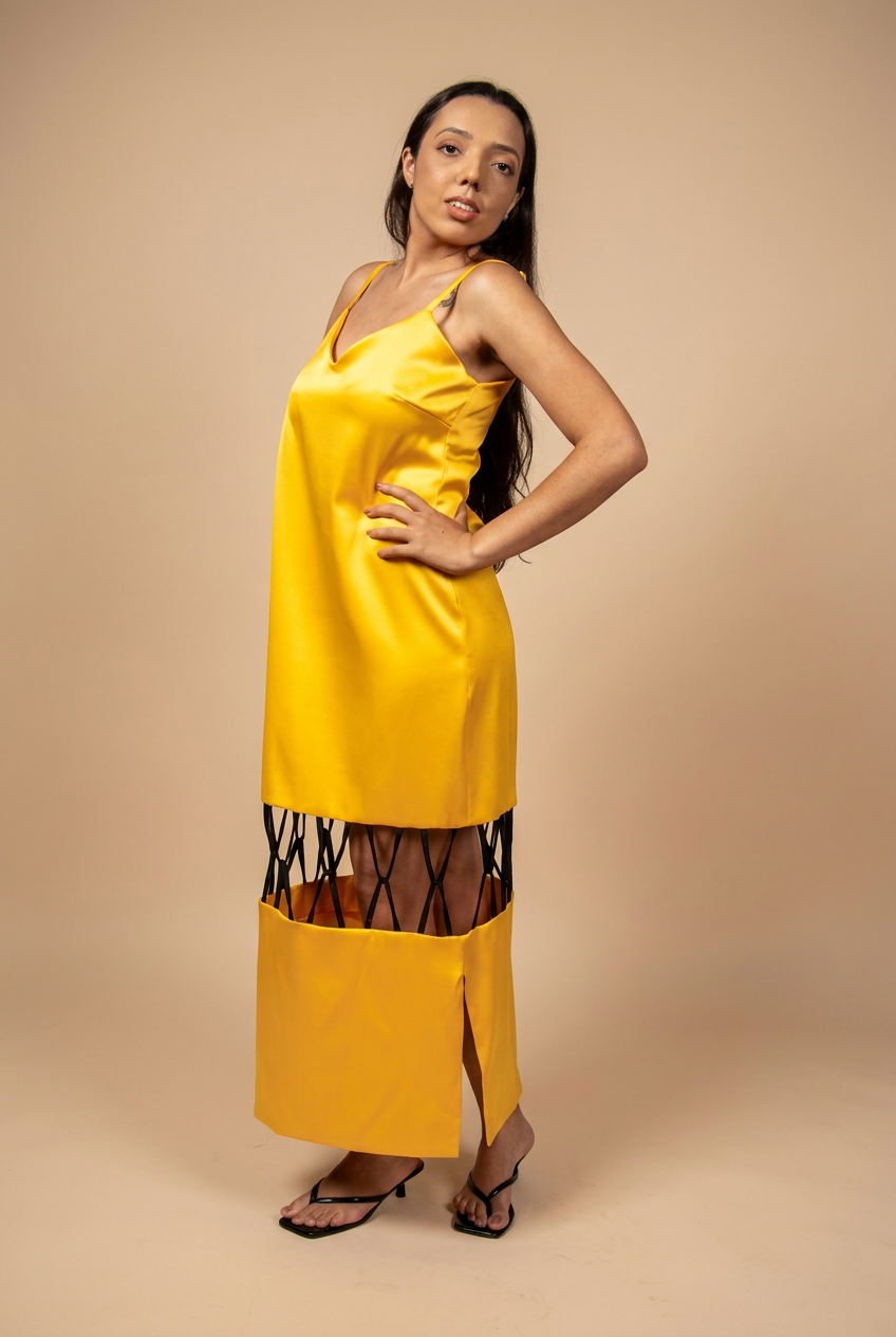 Vestido Entrelaços Amarelo com Preto